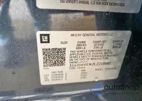 2020 Chevrolet Silverado C1500 Custom из США, поврежденный, VIN 1GCRWBEK2LZ218582